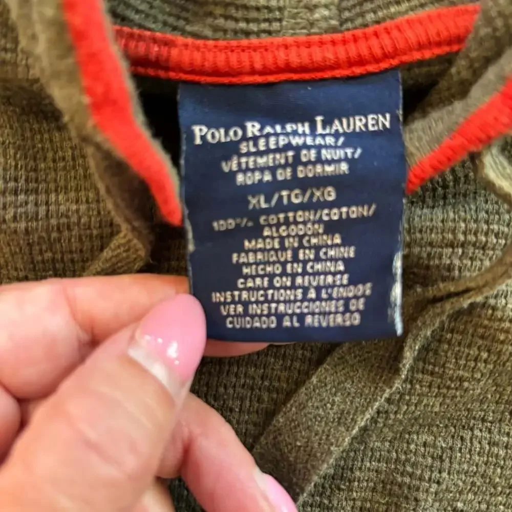 Polo Ralph Lauren Sleepwear Hoodie Men's XL Olive Green Waffle Knit Thermal Pony